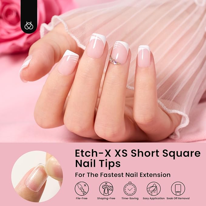 Beetles Gel Nail Tips 288Pcs Extra Short Square Etch-X Fake Nails Half Matte - Image 4