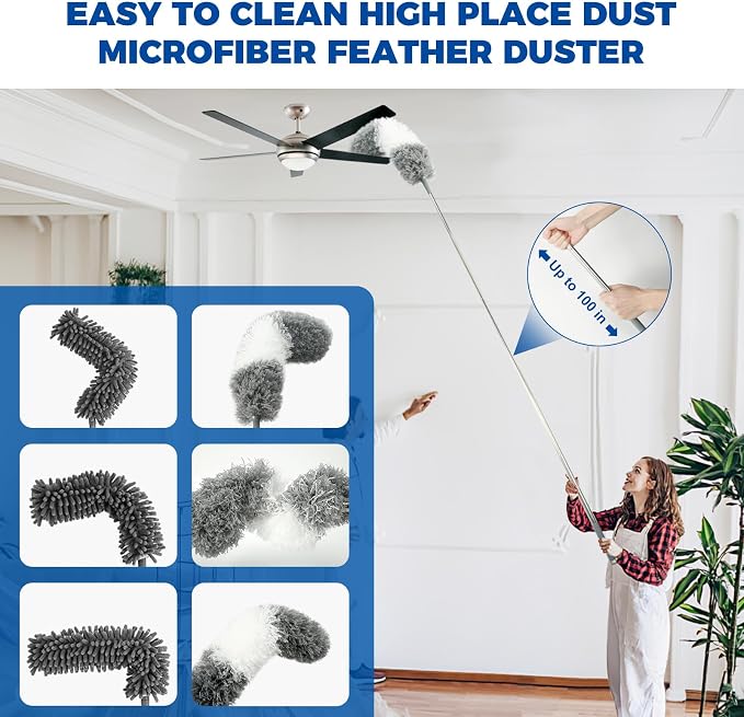 9Pcs Dusters for Cleaning Kit, Extendable Microfiber Duster Tools - Image 2
