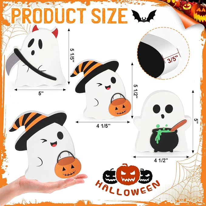 COCHIE Cute Ghost Halloween Decorations Indoor, Wooden Tiered Tray Decor Table - Image 2