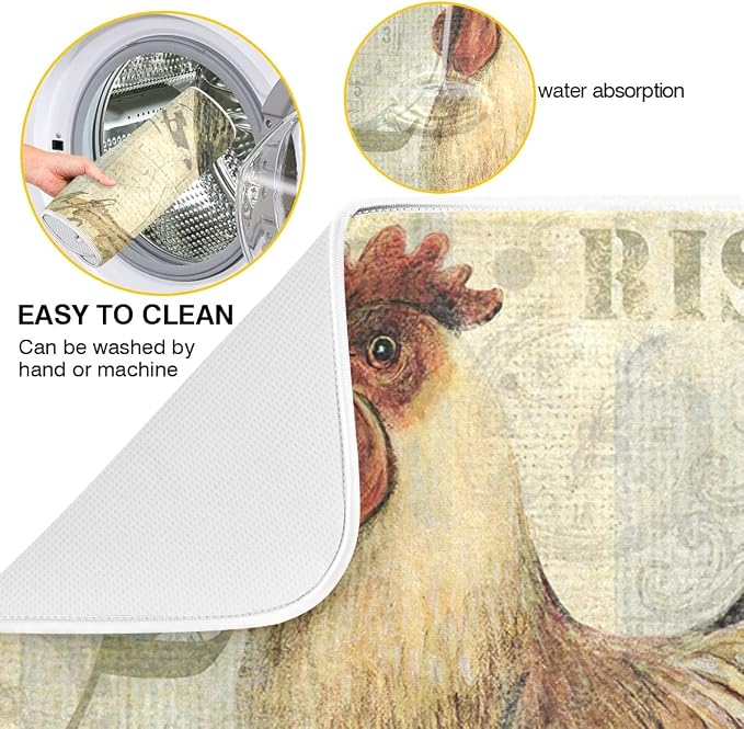 Farmhouse Rooster Dish Drying Mat 16 x 18 Inch - Image 4