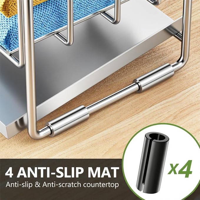 Cisily Silver 2-Tier Kitchen Sink Caddy Organzier Rack - Image 4