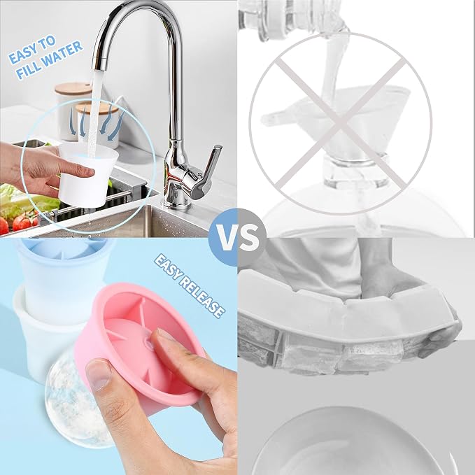 Round Ice Cube Molds 6 Pieces, Silicone Sphere Ice Mold Maker, Stackable Easy - Image 3