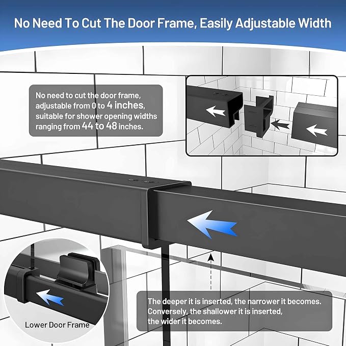 Pivot Glass Shower Door, 44–48" W x 71" H, 1/4" Clear SGCC Tempered Glass - Image 6