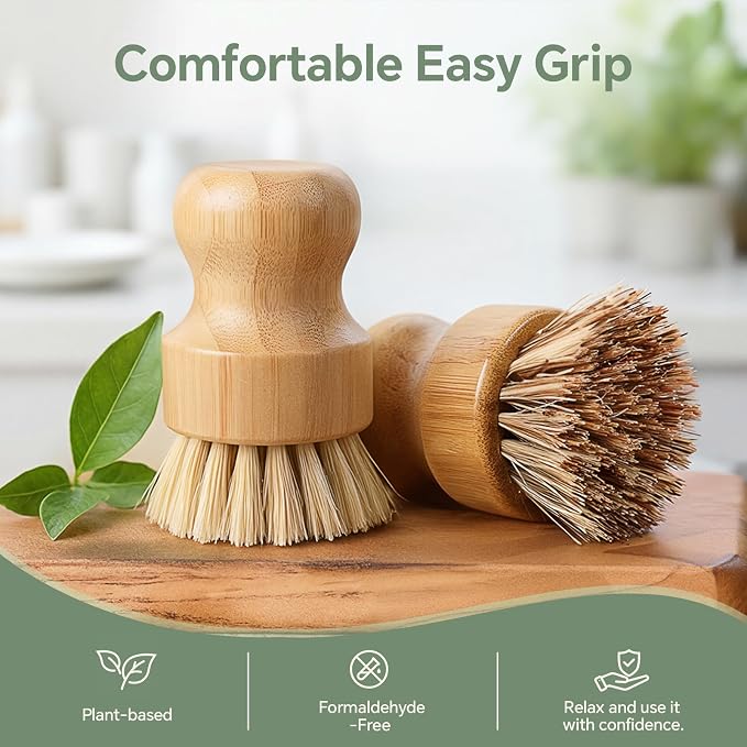 Bamboo Dish Brush Set, 4 Pack, Plastic-Free, Dish Scrubber & Vegetable Brush - Image 4