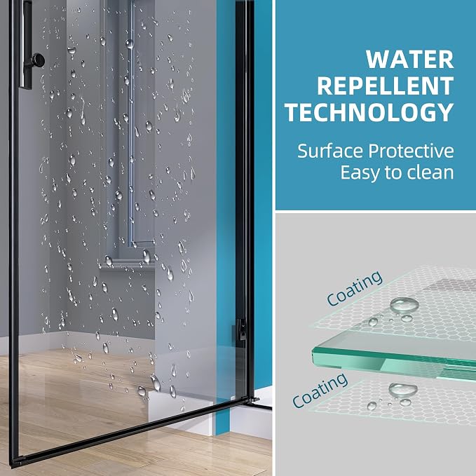 GETPRO Frameless Shower Door Pivot 34 in.W x 72 in.H Swing Single Small Shower - Image 8