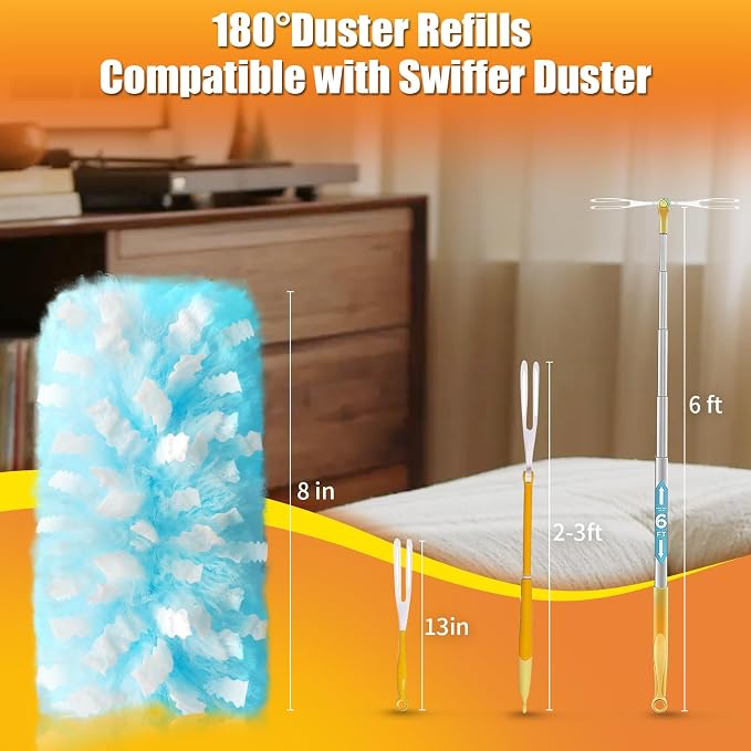80 Count Duster Refills with 1 Short Handle & 3 ft Extendable Handle, - Image 2