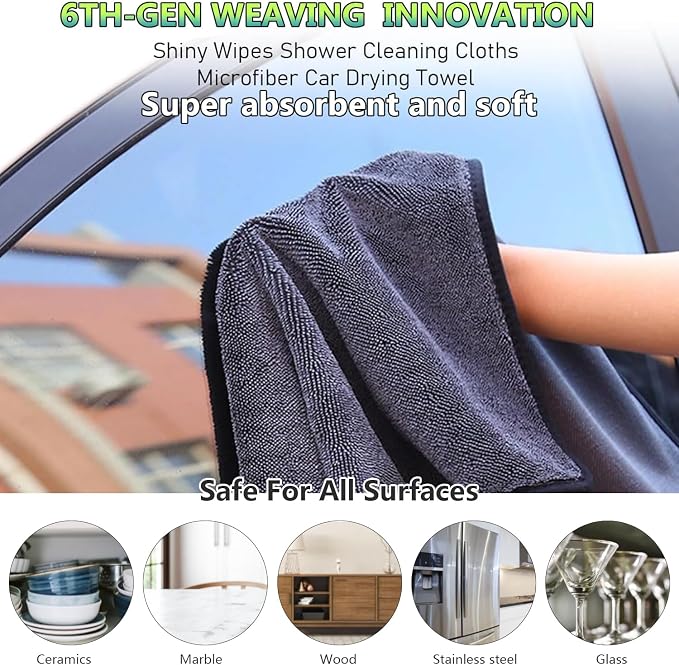 Shiny Cleaning Cloths, Shower Doors Drying Towels, 12 * 10in Streak Free Glass - Image 2