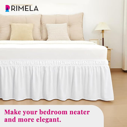RIMELA Bed Skirt Queen Size Moon White 15 Inch Drop, Wrap Around Elastic Bedskirt, Dust Ruffle for Adjustable Bed Base Soft Durable Fabric Machine Washable Easy to Install Bed Skirts