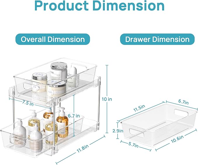 Vtopmart 8 Pack Bathroom Organizer, 2 Tier Clear Under Sink Organizers Vanity - Image 2