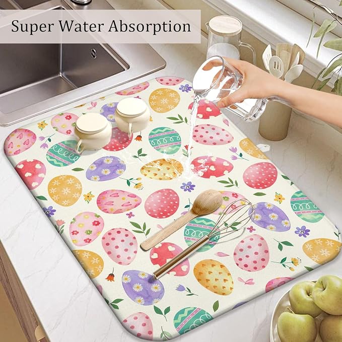 Easter Dish Drying Mat for Kitchen Counter, Happy Easter Cute Bunny Microfiber - Image 5
