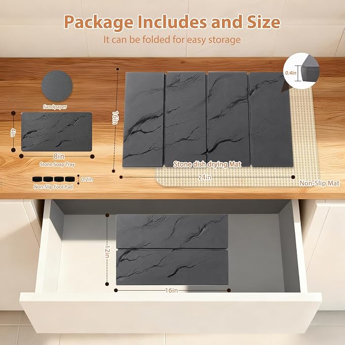 Large Stone Dish Drying Mat for Kitchen Counter - Image 3