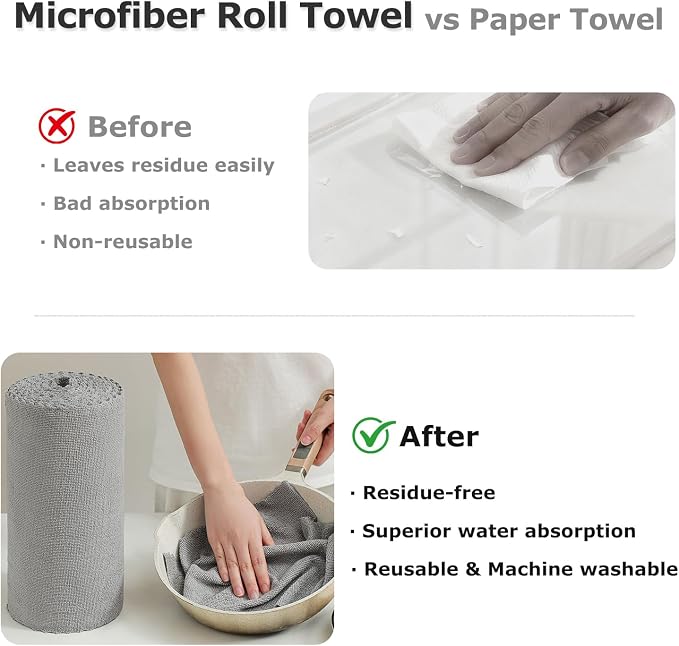 Jessy Home 80 Pack Reusable Paper Towels Grey Microfiber Cleaning Cloth Roll - Image 5