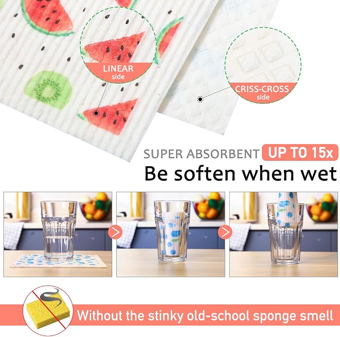 Patelai Mixed Fruit Swedish Kitchen Dishcloths Reusable Dish Towels Absorbent - Image 2