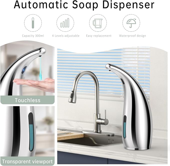 Automatic Liquid Soap Dispenser, 300ML Touchless 4 Gear Adjustable, Countertop - Image 2