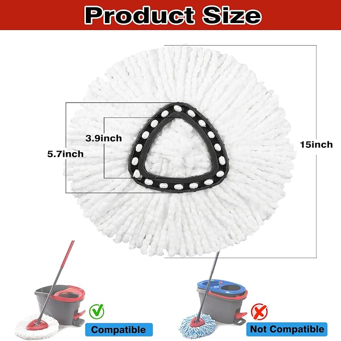 8 Pack Spin Mop Replacement Heads, 100% Microfiber Mop Head Replacement - Image 2