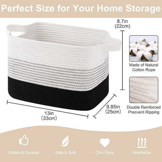 Storage Baskets for Organizing, Woven Baskets for Shelves, Rectangle Decorative - Image 2