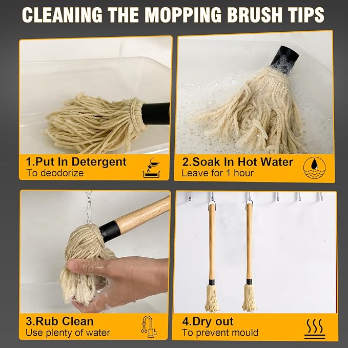 Walfos BBQ Mop Brushes for Sauce, Grilling Basting Mop Wooden Long Handle - Image 7