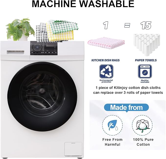 Kitinjoy Cotton 16 Pack Kitchen Towels and Dishcloths Sets, 16 x 25 Inch & 12 X - Image 5