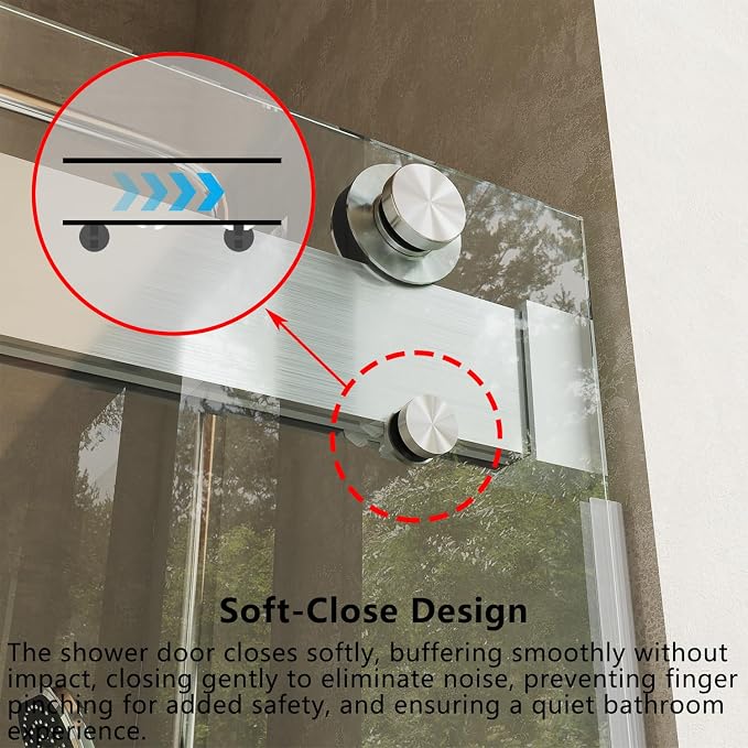 Frameless Soft Close Shower Door, 72 "H, 3/8" Clear Tempered Glass, Double - Image 3