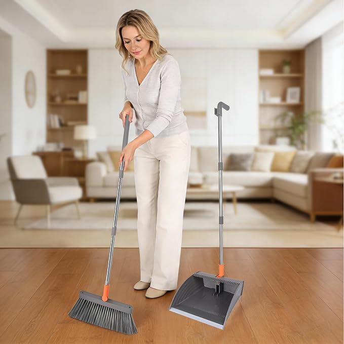 Ease of Assembly Broom and Dustpan Set, Self Cleaning - Image 7