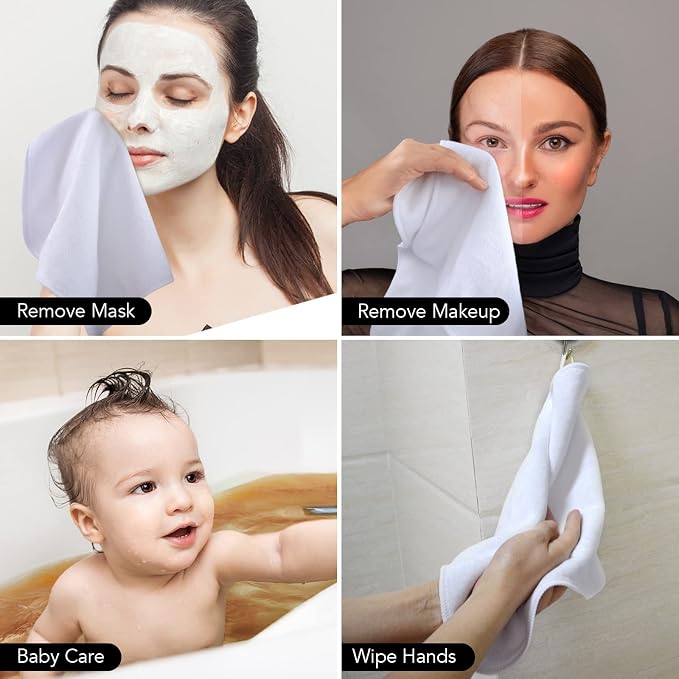 SINLAND Microfiber Facial Cloths Fast Drying Washcloth 12inch x 12inch White 2 - Image 8
