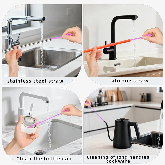 Silicone Straw Cleaner Brush, 4-Piece Reusable Straw Brush Set - Image 7