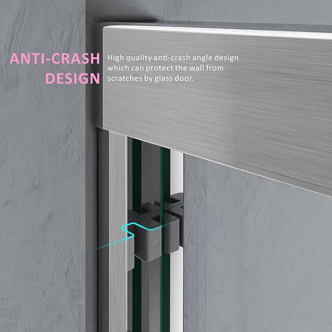 Bathroom Sliding Door 56-60 in. W x 72 in. H, Brushed Nickel Shower Door - Image 7
