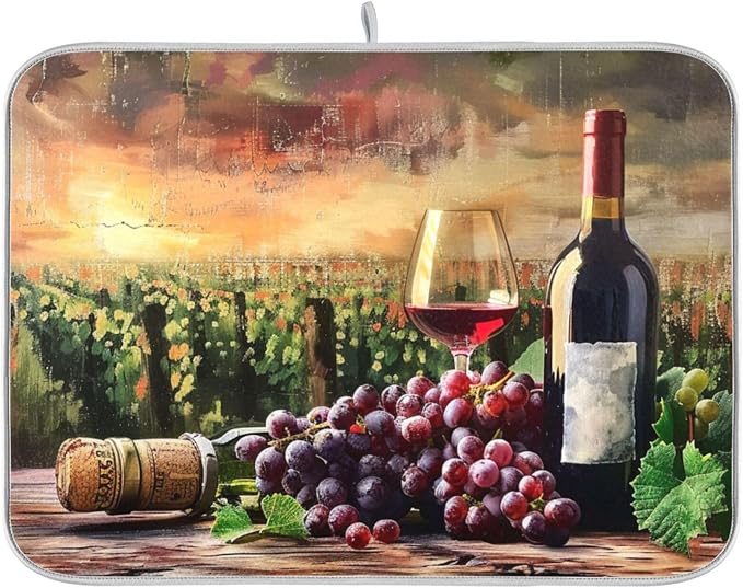 Grapes Wine Glass Bottle Dish Drying Mat by BOENLE-WELCOMEYOURCOMING