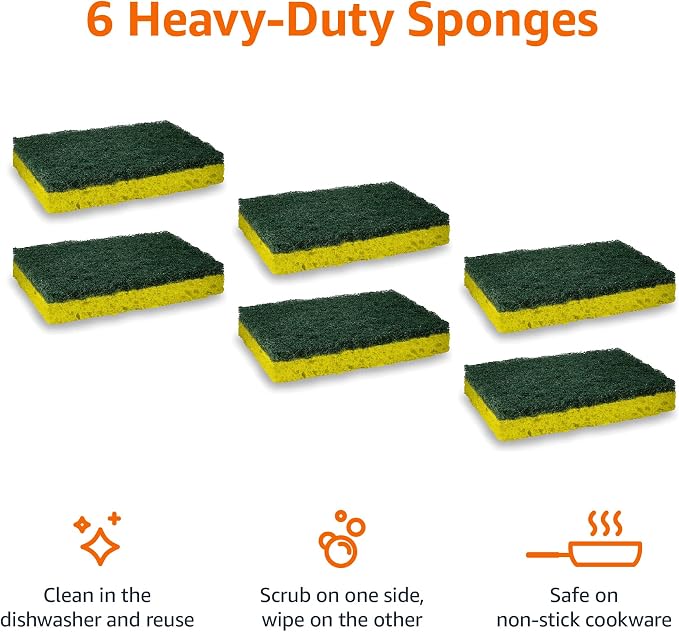 Amazon Basics Heavy Duty Scrub Sponges, Dual-Sided Design, Packaging may vary - Image 2