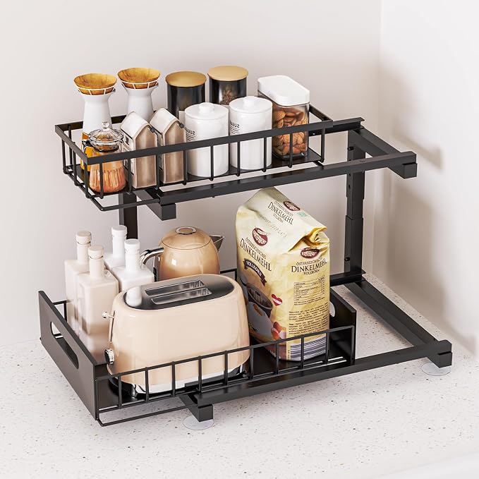Under Sink Organizer Storage 2-Tier Heavy Duty Metal Pull Out Cabinet Organizer - Image 7