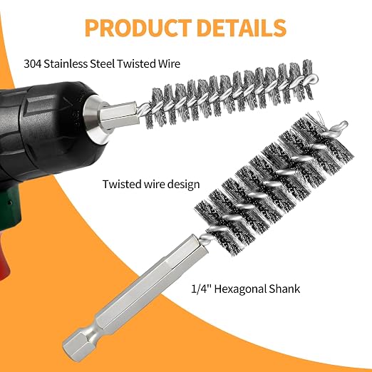 Bore Brush for Drill – 6pcs Stainless Steel Wire Tube Brush in Different Sizes - Image 3