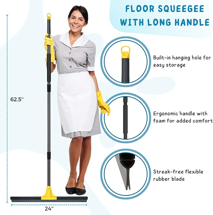 Floor Squeegee for Concrete and Tile Cleaning, Large Heavy Duty Water Scraper - Image 2