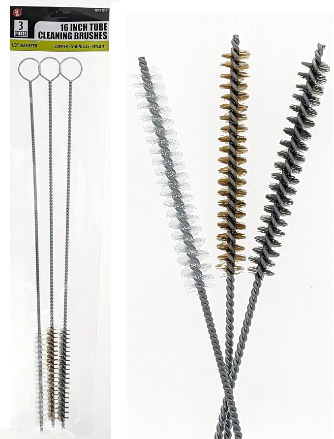 3 Piece Set of 16-Inch Tube Cleaning Brushes Copper, Nylon by SE
