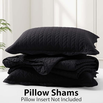 IR Imperial Rooms King Quilt Bedding Set Size (106" x 96") + 2 Pillow Shams (20" x 36"+ 2") - 3 Pcs All Season Lightweight Reversible Microfiber Coverlet Embossed Quilt Bedspread (Black)