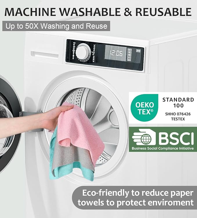 UPSTAR Microfiber Cleaning Cloth, Reusable Paper Towels Rolls, 50 Packs 12x12 - Image 6