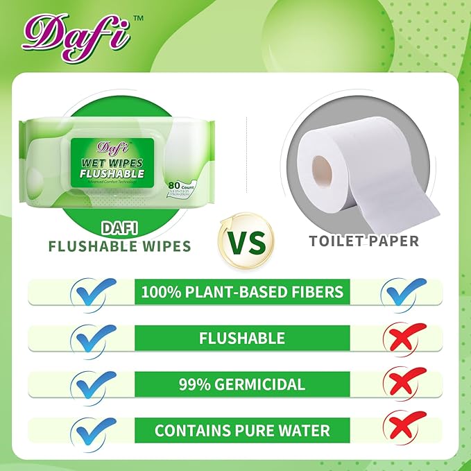 DAFI Flushable Wipes for Adult Wet Wipes, Total 240 Unscented Toilet Wipes - Image 7
