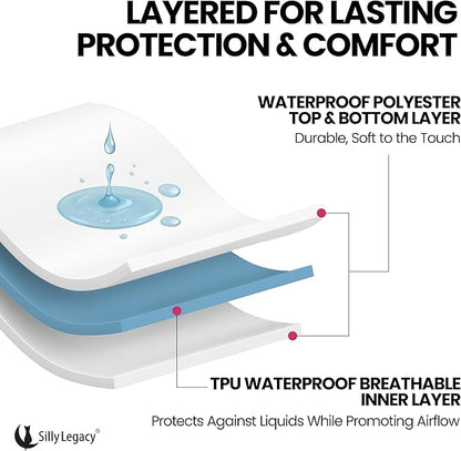 SILLY LEGACY Thin Reversible Waterproof Protective Cover or Liner for Bed or Couch (Twin Size, 90 x 55 inch), for Dogs and Cats, Babies; Incontinence, Dirt, Drool