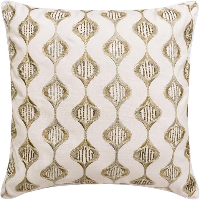 The HomeCentric King/Queen/Twin Beige Decorative Bed Runner Full 68"x18" Bed Runner with One Pillow Cover, Embroidery, Geometric, Beaded Hand Embroidery Bed Scarf on Linen Fabric - Mahsa