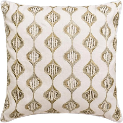 The HomeCentric King/Queen/Twin Beige Decorative Bed Runner Full 68"x18" Bed Runner with One Pillow Cover, Embroidery, Geometric, Beaded Hand Embroidery Bed Scarf on Linen Fabric - Mahsa