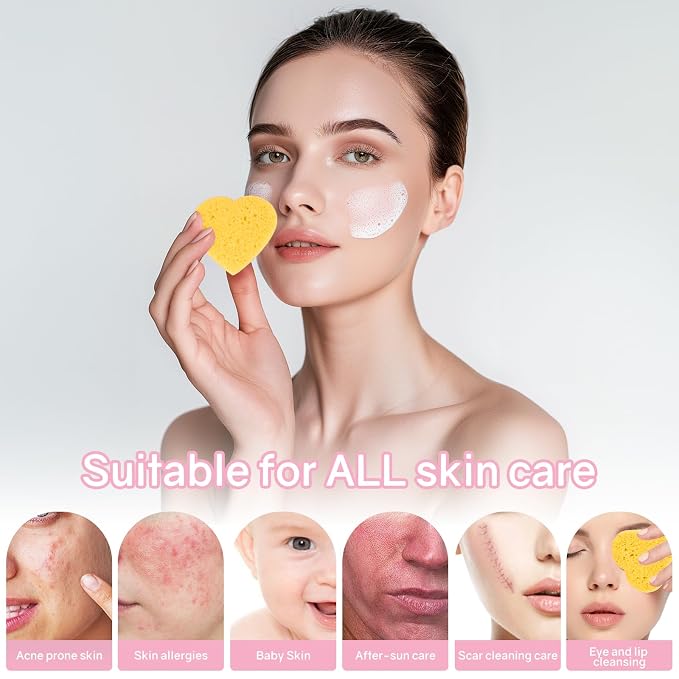 50-Count Heart Shape Compressed Facial Sponges, 100% Natural Cellulose Face - Image 5