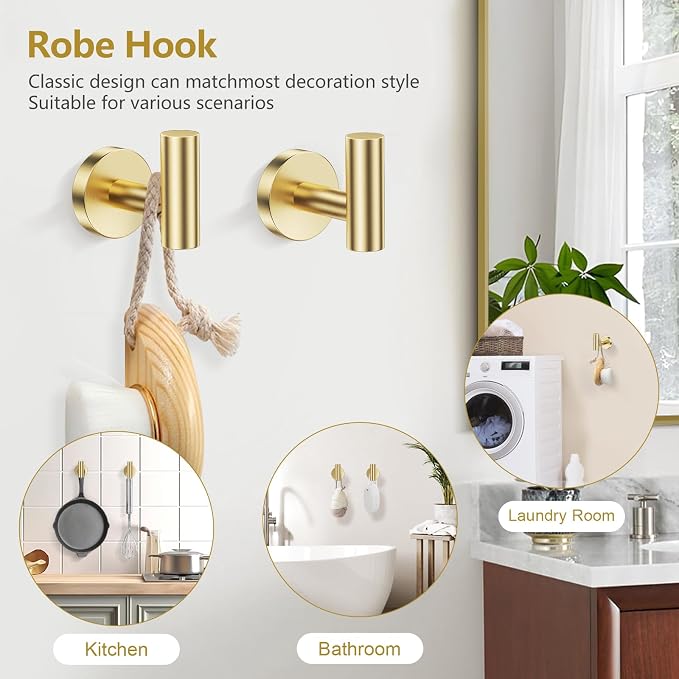 TQKAG Brushed Gold 5 Piece Bathroom Hardware Accessories Set 23.6" SUS304 - Image 5