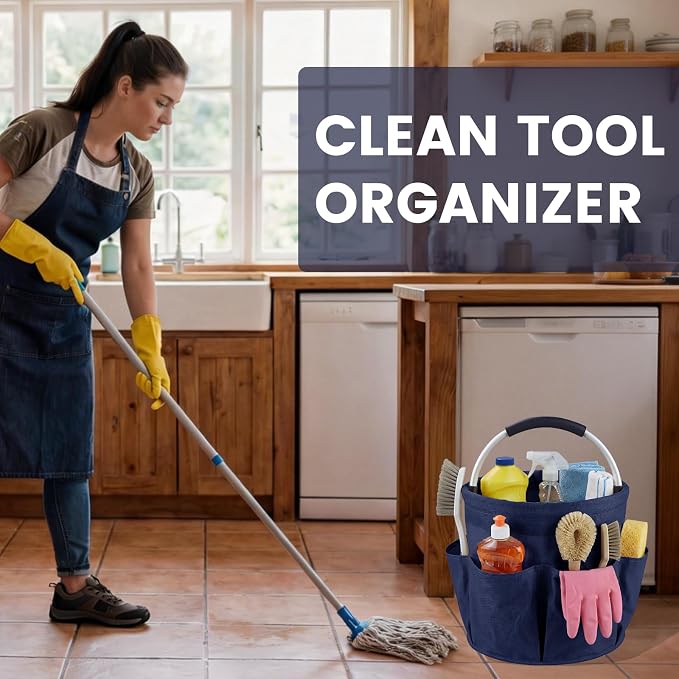 Cleaning Caddy with Handle and 6 Pockets, 17L Cleaning Supplies Organizer - Image 2