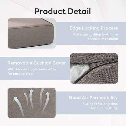 6" Thicker Outdoor Chair Cushion 8 Sets - 24" *24" *6" Waterproof Patio Furniture Cushions with Removable Cover, 28D High Density Sponge Filling Thicken Outdoor Patio Cushions - Grey
