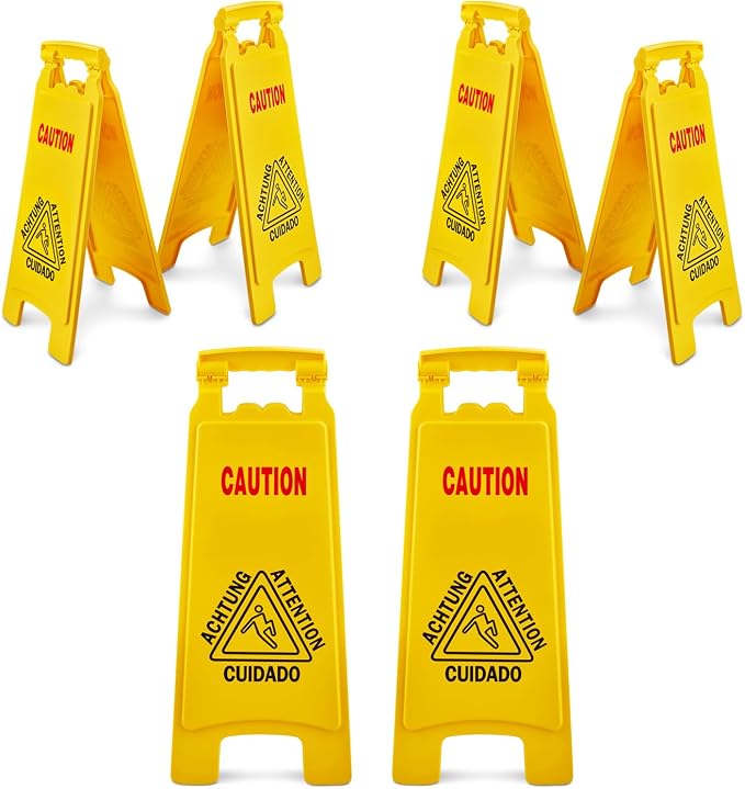 Wet Floor Sign, Slippery When Wet A-Frame Caution Sign, Bright Yellow 6 PACK by PlasticPrince