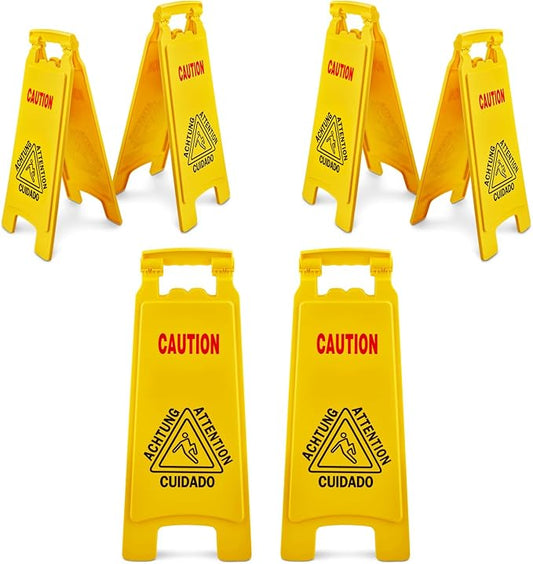 Wet Floor Sign, Slippery When Wet A-Frame Caution Sign, Bright Yellow 6 PACK by PlasticPrince