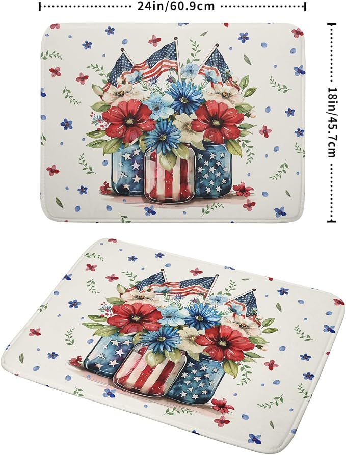 Giwawa American Patriotic Floral Dish Drying Mat Flower Vase Drainer Rack Mats - Image 2