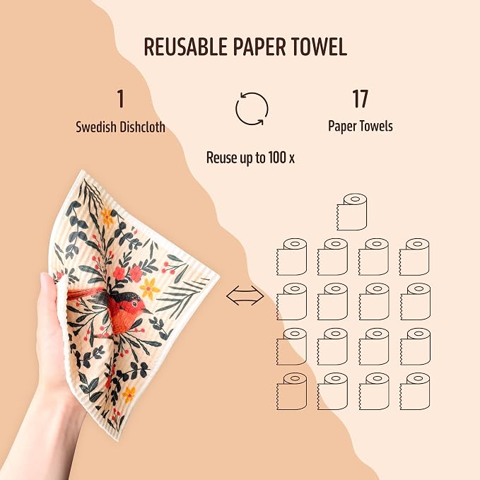 Swedish Dishcloths for Kitchen, 8 Pack Reusable Paper Towels Washable, Super - Image 4