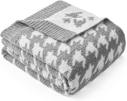 Snuggle Sac Houndstooth Throw Blanket for Couch, Reversible Super Soft Warm Blankets Cozy Knit Fuzzy Plush Lightweight Throws for Sofa, Bed, Camping, Grey,50x60 inches