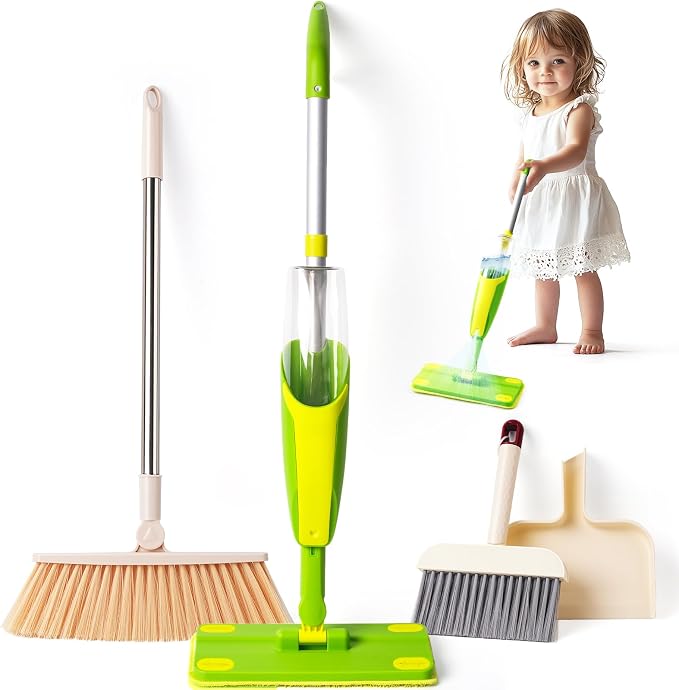 Kids Cleaning Toy Set, Mini Spray Mop Montessori Toys Pretend Play Cleaning Tool by Yeeammk