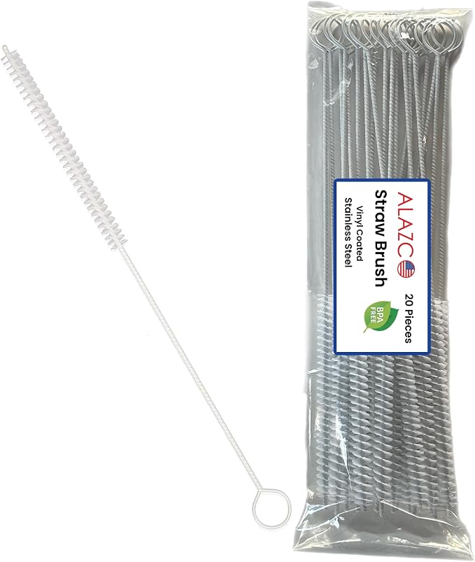 20 Premium Straw Cleaner Brush XL 12" Long & 3/8” Wide Straws Pipe Cleaning by ALAZCO